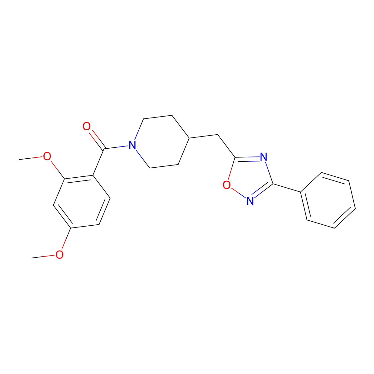1-(2,4-Dimethoxybenzoyl)-4-[(3-phenyl-1,2,4-oxadiazol-5-yl)methyl]piperidine molecular structure, CAS 1775399-42-2