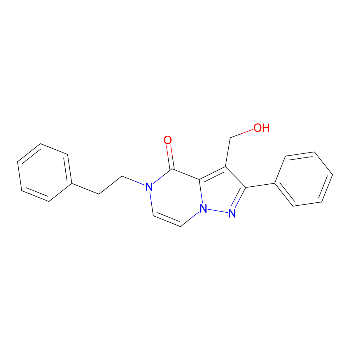 3-(hydroxymethyl)-2-phenyl-5-(2-phenylethyl)pyrazolo[1,5-a]pyrazin-4(5H)-one molecular structure, CAS 1775399-96-6