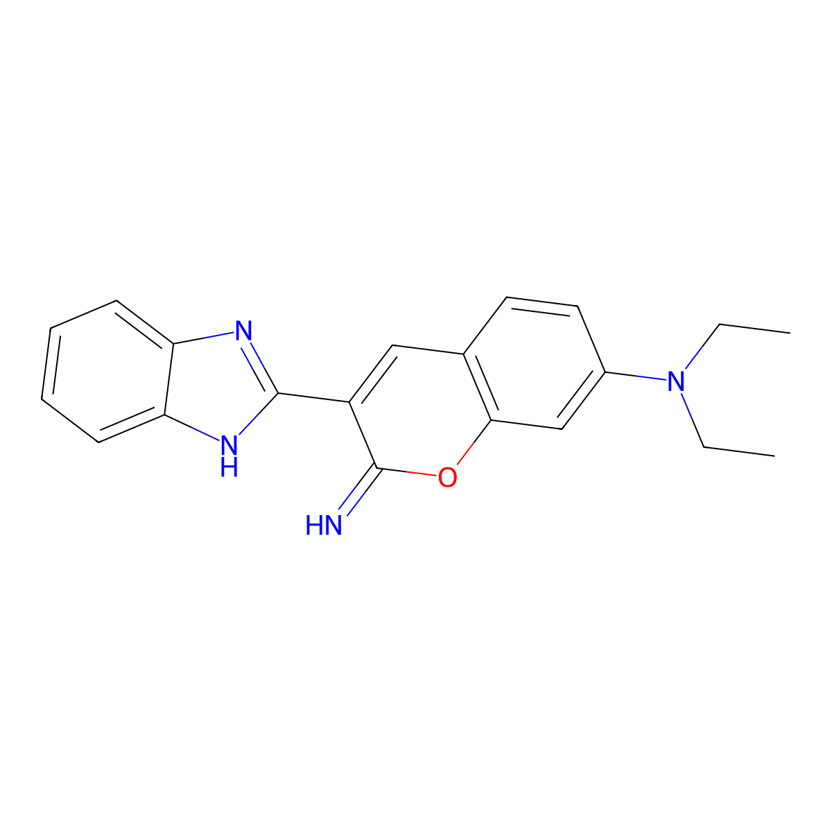 2H-1-Benzopyran-7-amine, 3-(1H-benzimidazol-2-yl)-N,N-diethyl-2-imino- molecular structure, CAS 17754-91-5