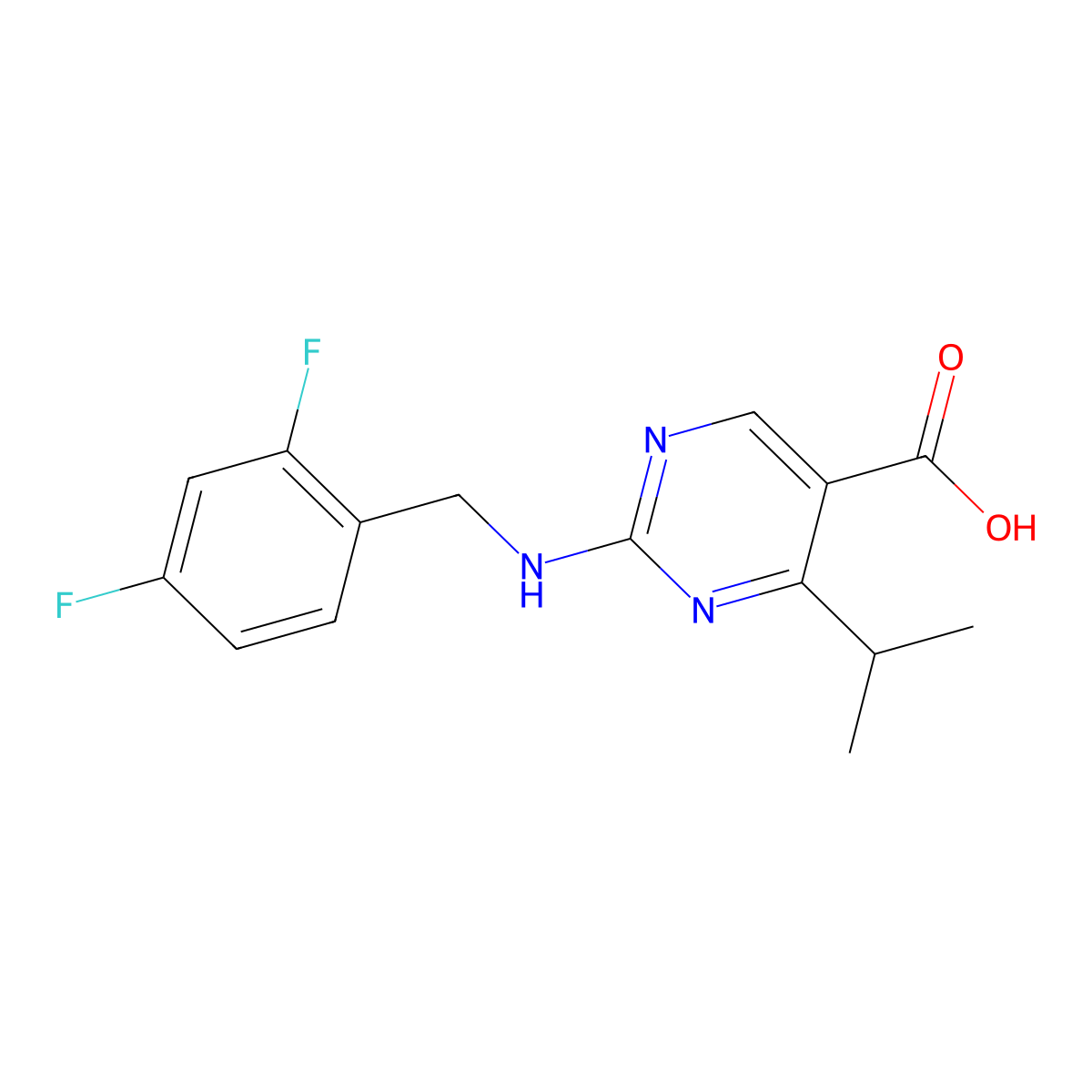 2-[(2,4-Difluorobenzyl)amino]-4-isopropylpyrimidine-5-carboxylic acid molecular structure, CAS 1775400-60-6