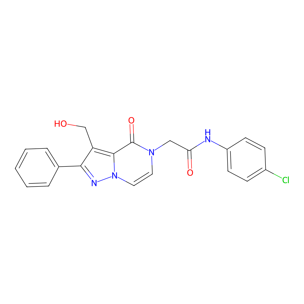 N-(4-Chlorophenyl)-2-[3-(hydroxymethyl)-4-oxo-2-phenyl-4H,5H-pyrazolo[1,5-A]pyrazin-5-YL]acetamide molecular structure, CAS 1775400-72-0