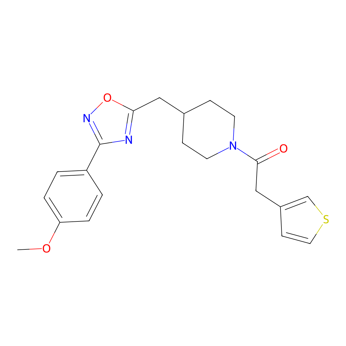 4-{[3-(4-Methoxyphenyl)-1,2,4-oxadiazol-5-yl]methyl}-1-(3-thienylacetyl)piperidine molecular structure, CAS 1775400-85-5