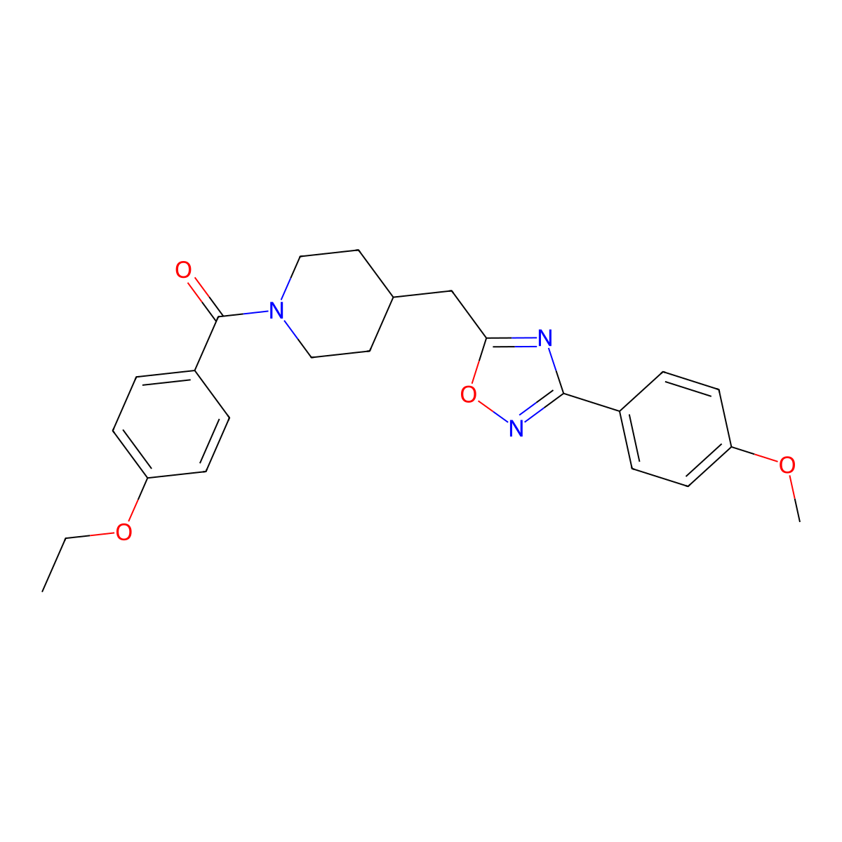 1-(4-Ethoxybenzoyl)-4-{[3-(4-methoxyphenyl)-1,2,4-oxadiazol-5-yl]methyl}piperidine molecular structure, CAS 1775402-54-4