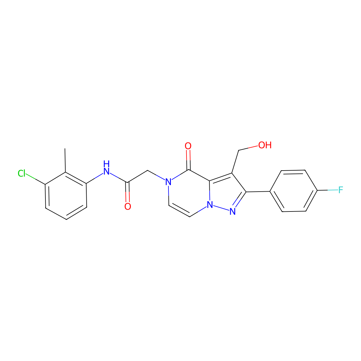 N-(3-Chloro-2-methylphenyl)-2-[2-(4-fluorophenyl)-3-(hydroxymethyl)-4-oxo-4H,5H-pyrazolo[1,5-A]pyrazin-5-YL]acetamide molecular structure, CAS 1775402-62-4