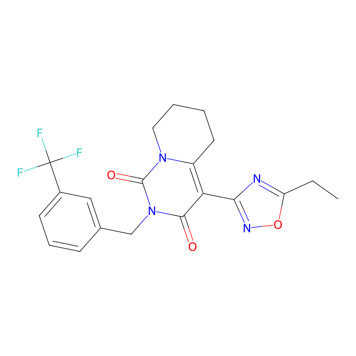 4-(5-ethyl-1,2,4-oxadiazol-3-yl)-2-{[3-(trifluoromethyl)phenyl]methyl}-1H,2H,3H,5H,6H,7H,8H-pyrido[1,2-c]pyrimidine-1,3-dione molecular structure, CAS 1775402-65-7