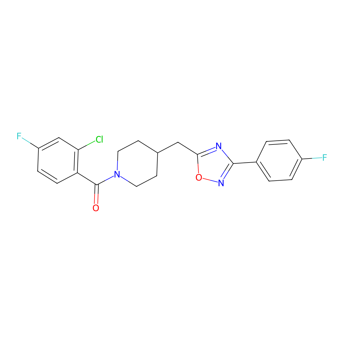 1-(2-Chloro-4-fluorobenzoyl)-4-{[3-(4-fluorophenyl)-1,2,4-oxadiazol-5-yl]methyl}piperidine molecular structure, CAS 1775402-74-8