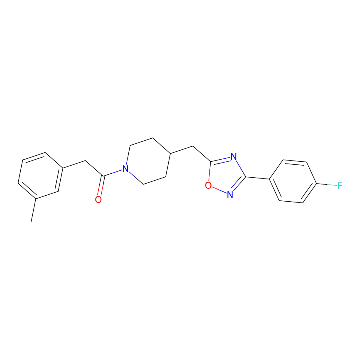 4-{[3-(4-Fluorophenyl)-1,2,4-oxadiazol-5-yl]methyl}-1-[(3-methylphenyl)acetyl]piperidine molecular structure, CAS 1775402-83-9