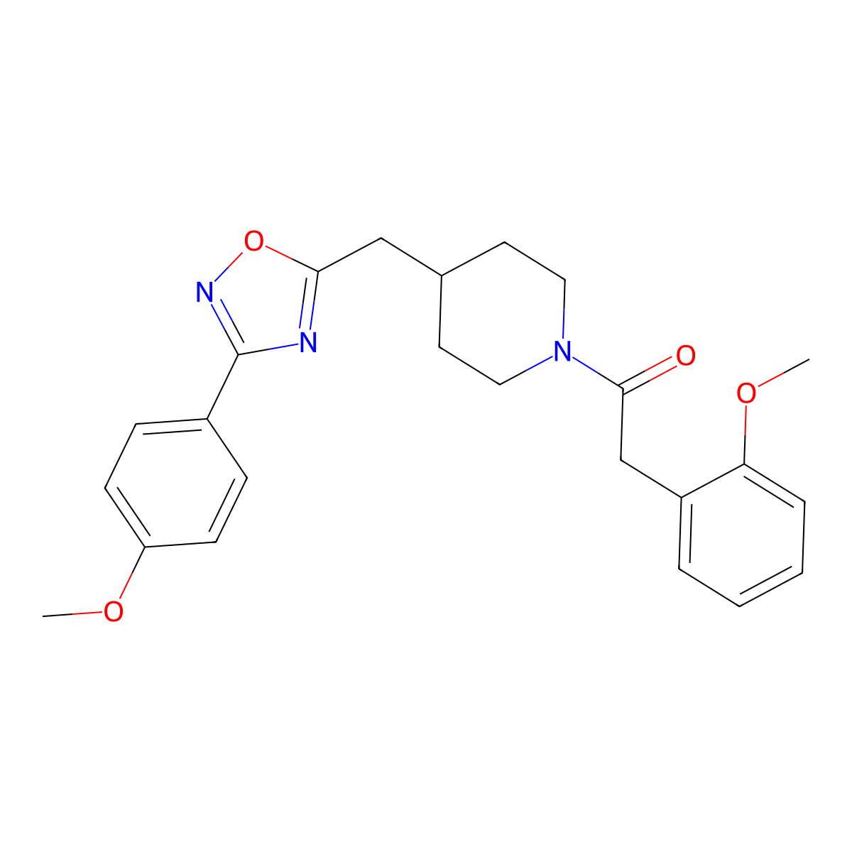 1-[(2-Methoxyphenyl)acetyl]-4-{[3-(4-methoxyphenyl)-1,2,4-oxadiazol-5-yl]methyl}piperidine molecular structure, CAS 1775402-93-1