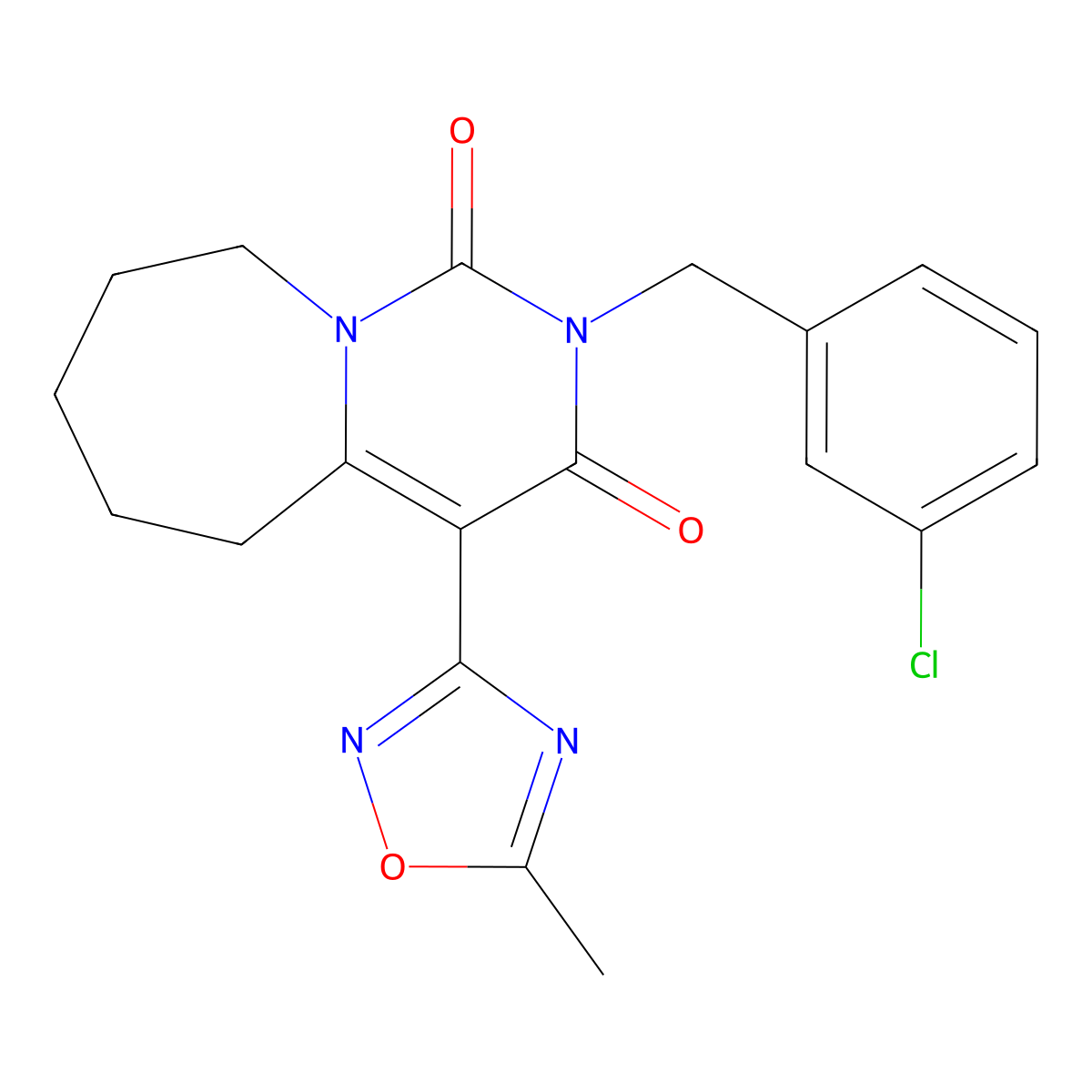 2-(3-chlorobenzyl)-4-(5-methyl-1,2,4-oxadiazol-3-yl)-6,7,8,9-tetrahydropyrimido[1,6-a]azepine-1,3(2H,5H)-dione molecular structure, CAS 1775403-23-0