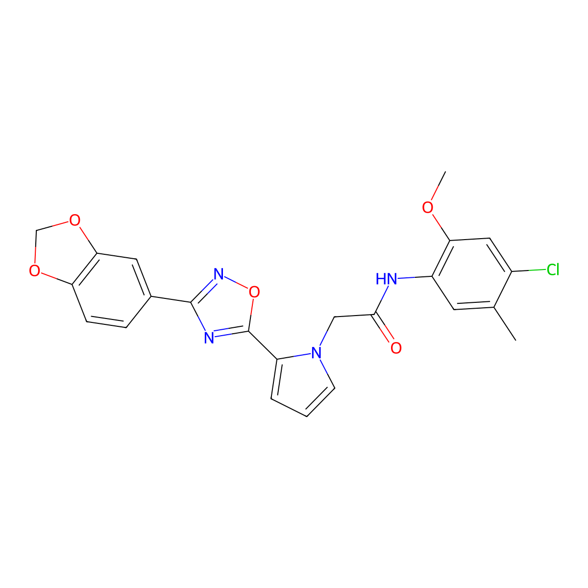 2-{2-[3-(2H-1,3-Benzodioxol-5-YL)-1,2,4-oxadiazol-5-YL]-1H-pyrrol-1-YL}-N-(4-chloro-2-methoxy-5-methylphenyl)acetamide molecular structure, CAS 1775403-27-4