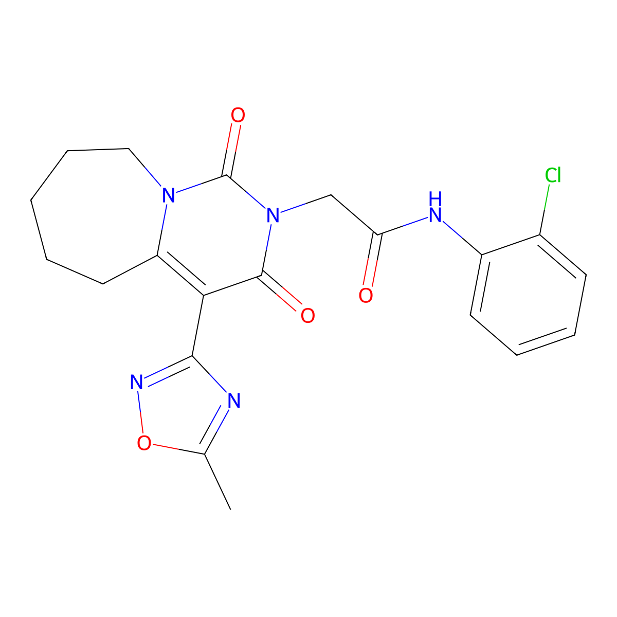 N-(2-chlorophenyl)-2-[4-(5-methyl-1,2,4-oxadiazol-3-yl)-1,3-dioxo-3,5,6,7,8,9-hexahydropyrimido[1,6-a]azepin-2(1H)-yl]acetamide molecular structure, CAS 1775403-62-7