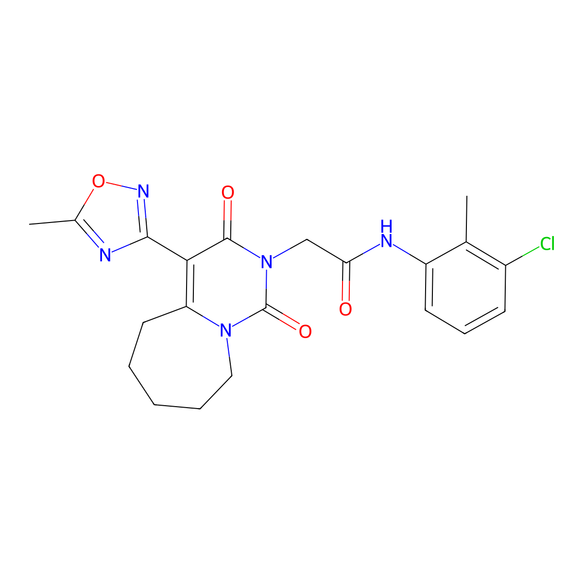 N-(3-chloro-2-methylphenyl)-2-[4-(5-methyl-1,2,4-oxadiazol-3-yl)-1,3-dioxo-3,5,6,7,8,9-hexahydropyrimido[1,6-a]azepin-2(1H)-yl]acetamide molecular structure, CAS 1775403-86-5