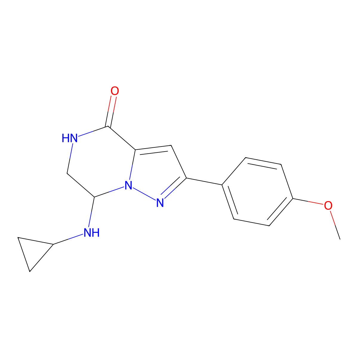 7-(cyclopropylamino)-2-(4-methoxyphenyl)-6,7-dihydropyrazolo[1,5-a]pyrazin-4(5H)-one molecular structure, CAS 1775404-07-3