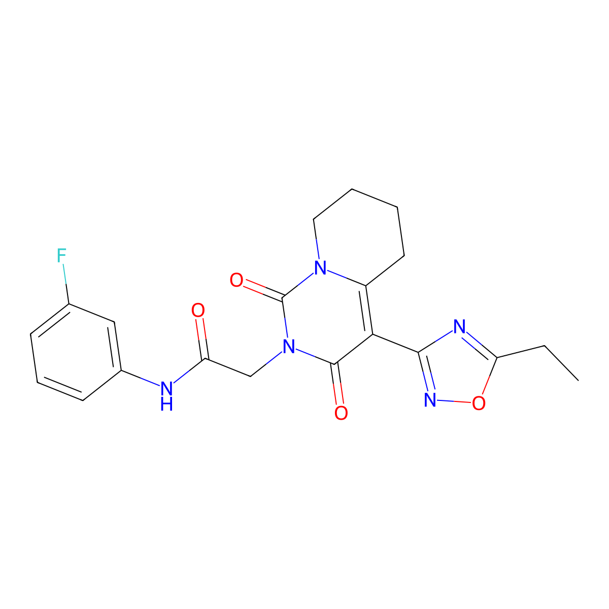 2-[4-(5-ethyl-1,2,4-oxadiazol-3-yl)-1,3-dioxo-1H,2H,3H,5H,6H,7H,8H-pyrido[1,2-c]pyrimidin-2-yl]-N-(3-fluorophenyl)acetamide molecular structure, CAS 1775404-17-5