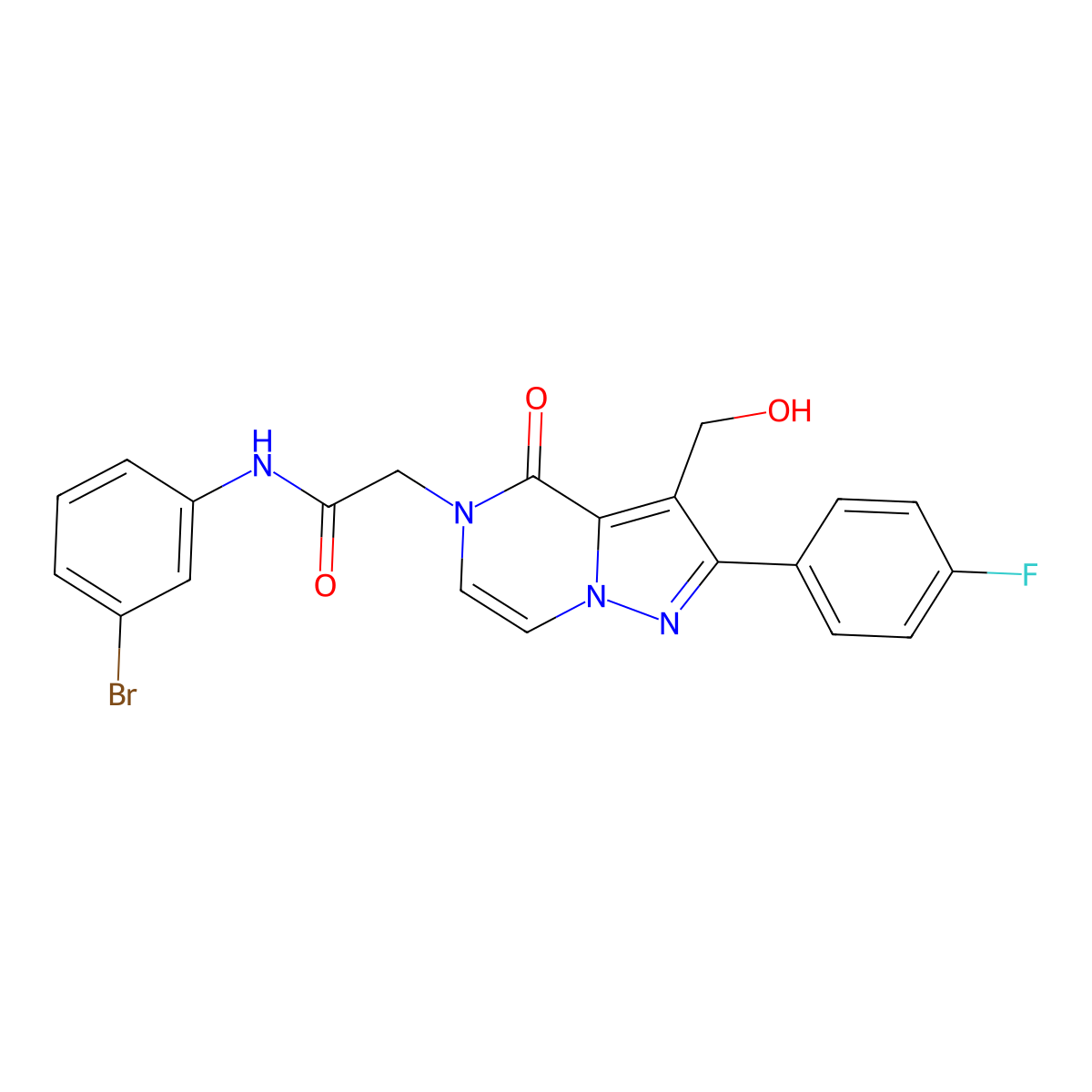 N-(3-Bromophenyl)-2-[2-(4-fluorophenyl)-3-(hydroxymethyl)-4-oxo-4H,5H-pyrazolo[1,5-A]pyrazin-5-YL]acetamide molecular structure, CAS 1775405-67-8