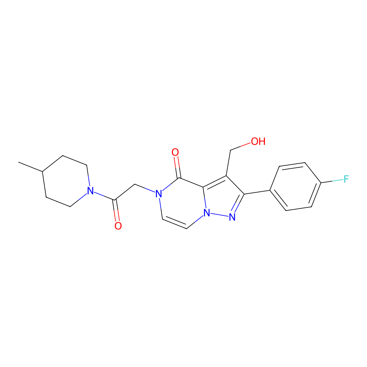 2-(4-Fluorophenyl)-3-(hydroxymethyl)-5-[2-(4-methylpiperidin-1-YL)-2-oxoethyl]-4H,5H-pyrazolo[1,5-A]pyrazin-4-one molecular structure, CAS 1775406-08-0