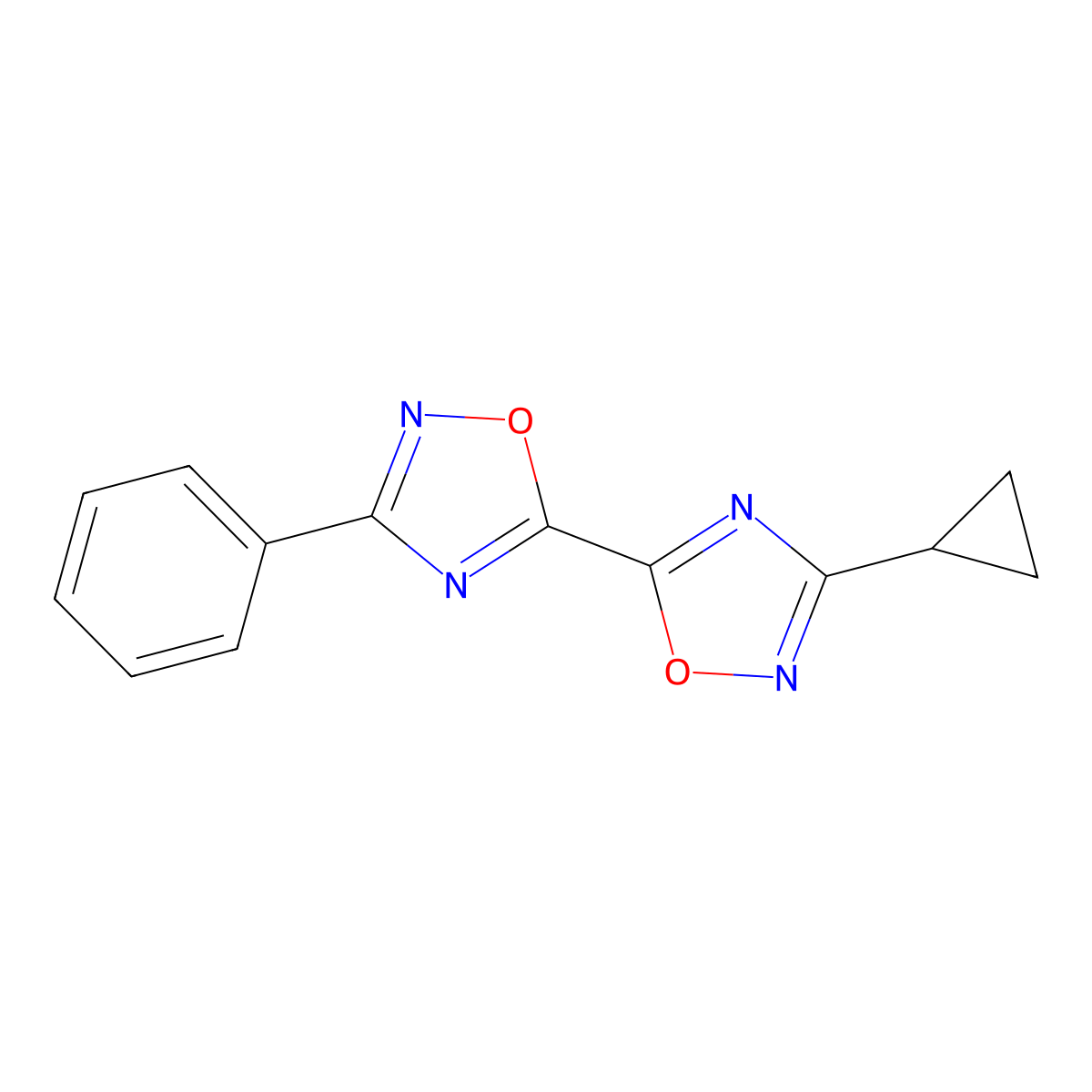 3-Cyclopropyl-3'-phenyl-5,5'-bi-1,2,4-oxadiazole molecular structure, CAS 1775406-46-6