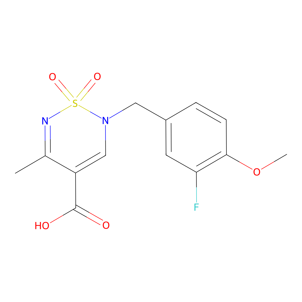 2-(3-fluoro-4-methoxybenzyl)-5-methyl-2H-1,2,6-thiadiazine-4-carboxylic acid 1,1-dioxide molecular structure, CAS 1775407-10-7