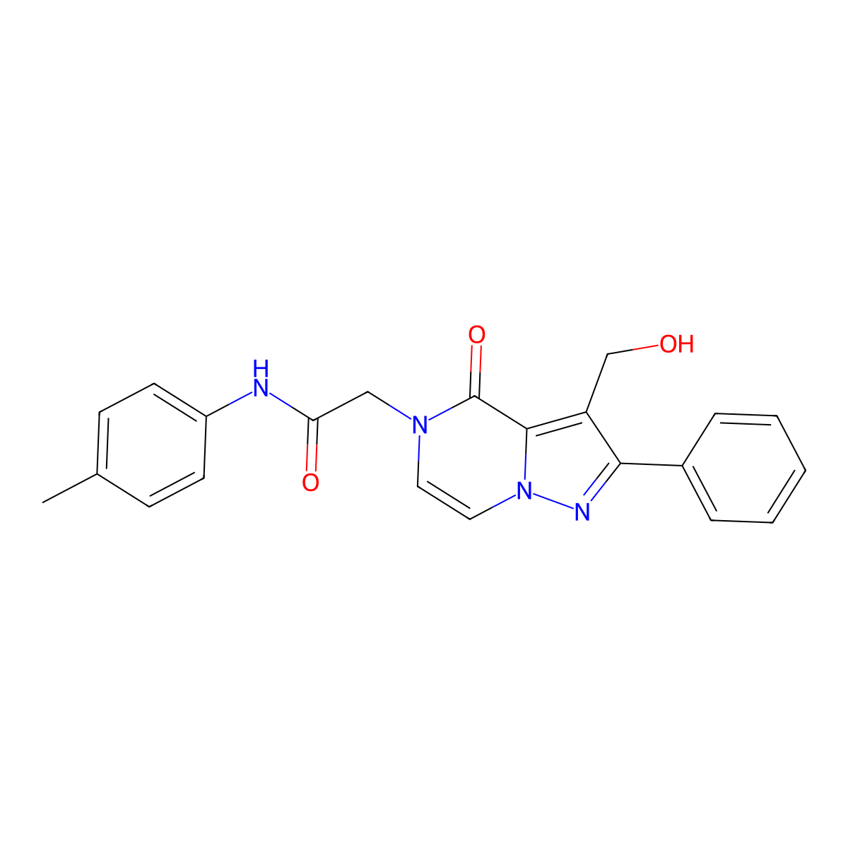 2-[3-(Hydroxymethyl)-4-oxo-2-phenyl-4H,5H-pyrazolo[1,5-A]pyrazin-5-YL]-N-(4-methylphenyl)acetamide molecular structure, CAS 1775407-50-5