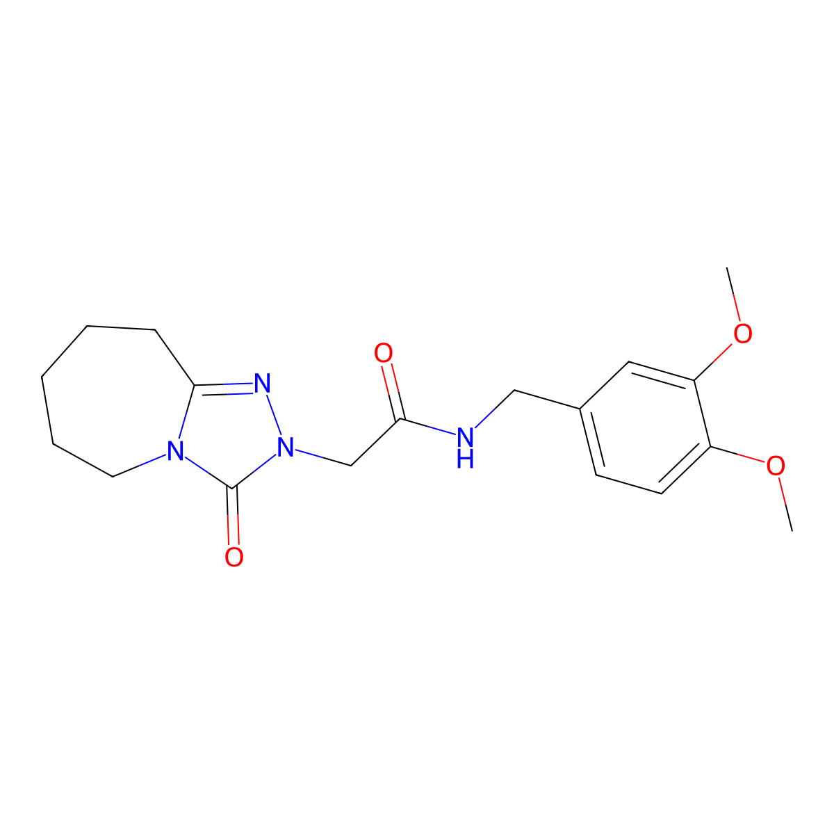 N-[(3,4-Dimethoxyphenyl)methyl]-2-{3-oxo-2H,3H,5H,6H,7H,8H,9H-[1,2,4]triazolo[4,3-A]azepin-2-YL}acetamide molecular structure, CAS 1775408-18-8
