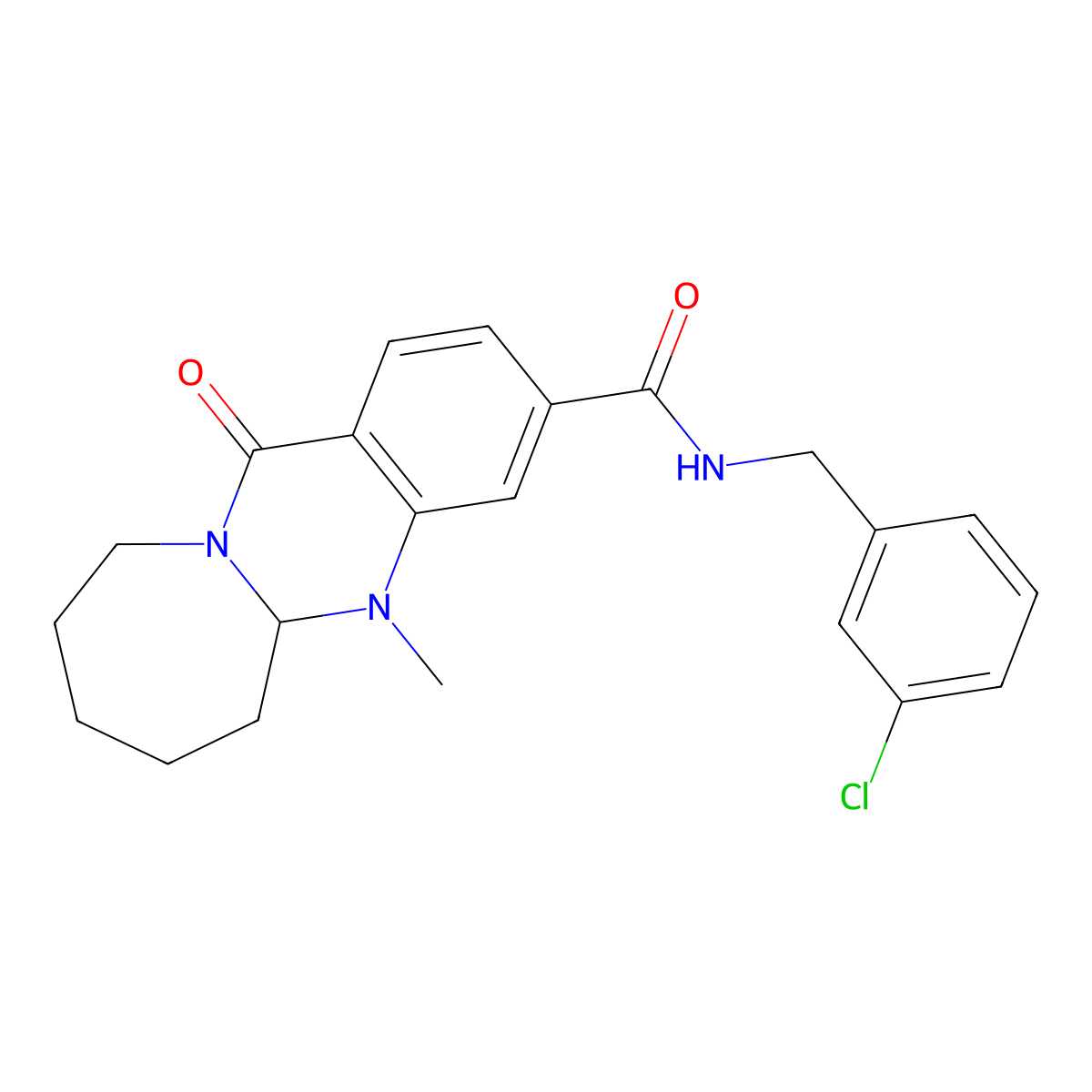 N-(3-chlorobenzyl)-5-methyl-12-oxo-5,5a,6,7,8,9,10,12-octahydroazepino[2,1-b]quinazoline-3-carboxamide molecular structure, CAS 1775408-93-9