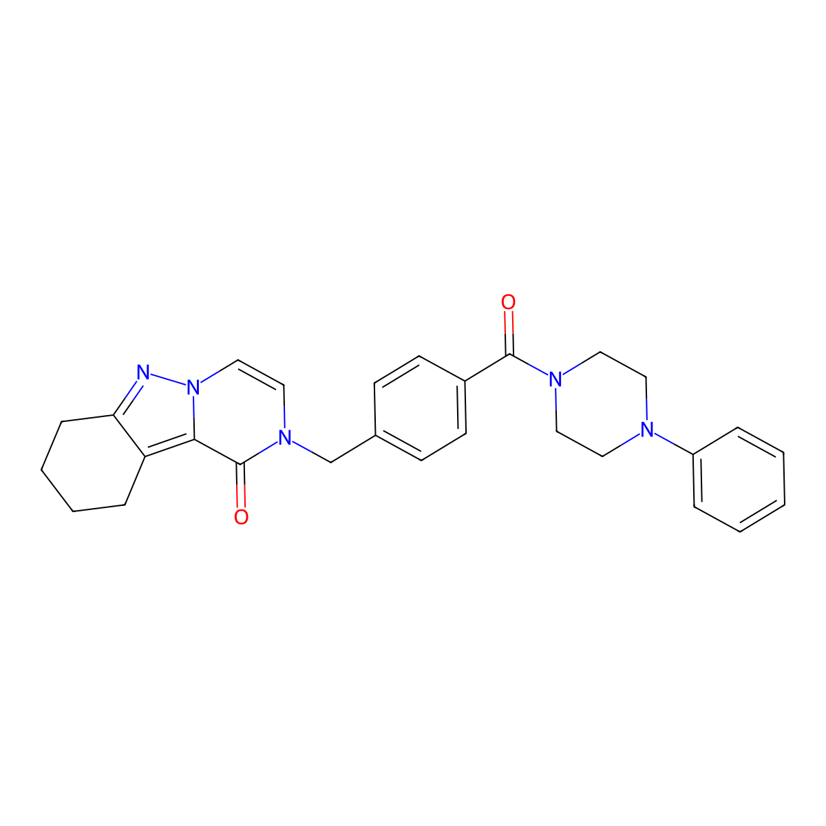 2-{[4-(4-Phenylpiperazine-1-carbonyl)phenyl]methyl}-1H,2H,7H,8H,9H,10H-pyrazino[1,2-B]indazol-1-one molecular structure, CAS 1775409-47-6