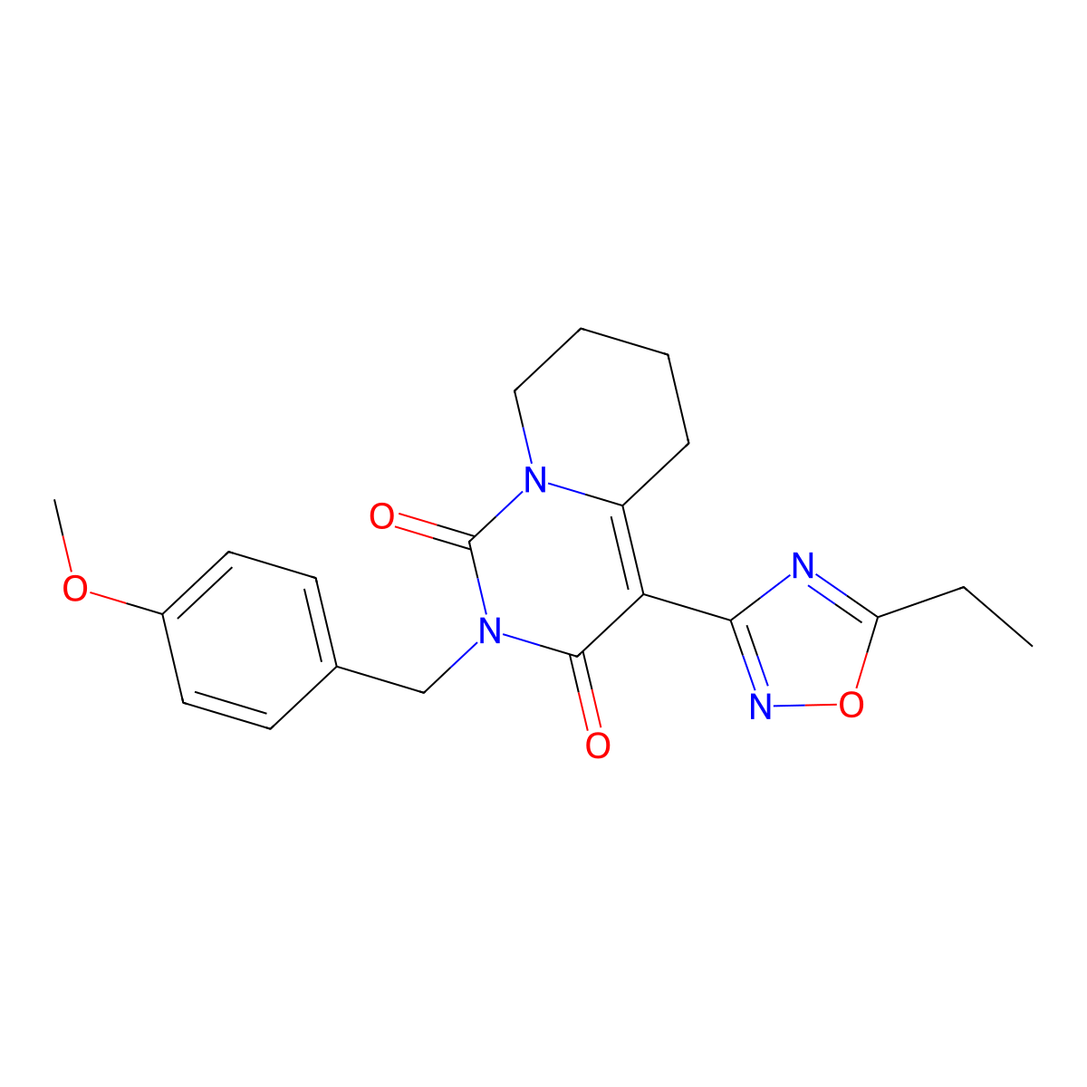 4-(5-ethyl-1,2,4-oxadiazol-3-yl)-2-(4-methoxybenzyl)-5,6,7,8-tetrahydro-1H-pyrido[1,2-c]pyrimidine-1,3(2H)-dione molecular structure, CAS 1775409-69-2