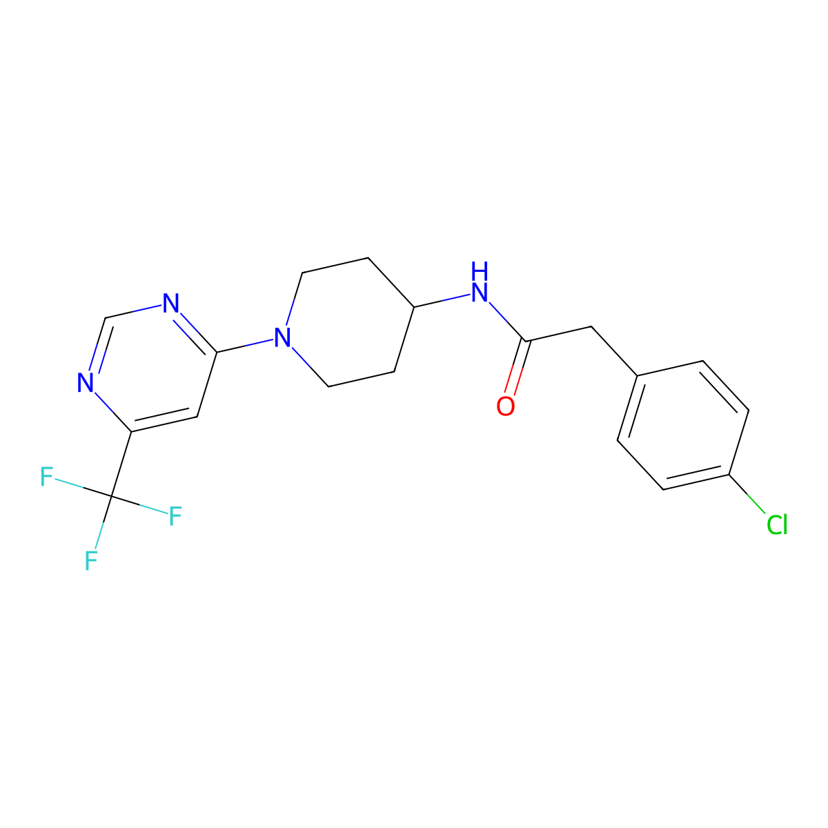 2-(4-chlorophenyl)-N-{1-[6-(trifluoromethyl)pyrimidin-4-yl]piperidin-4-yl}acetamide molecular structure, CAS 1775410-76-8