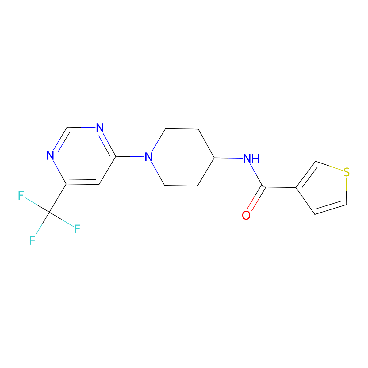 N-{1-[6-(trifluoromethyl)pyrimidin-4-yl]piperidin-4-yl}thiophene-3-carboxamide molecular structure, CAS 1775410-79-1