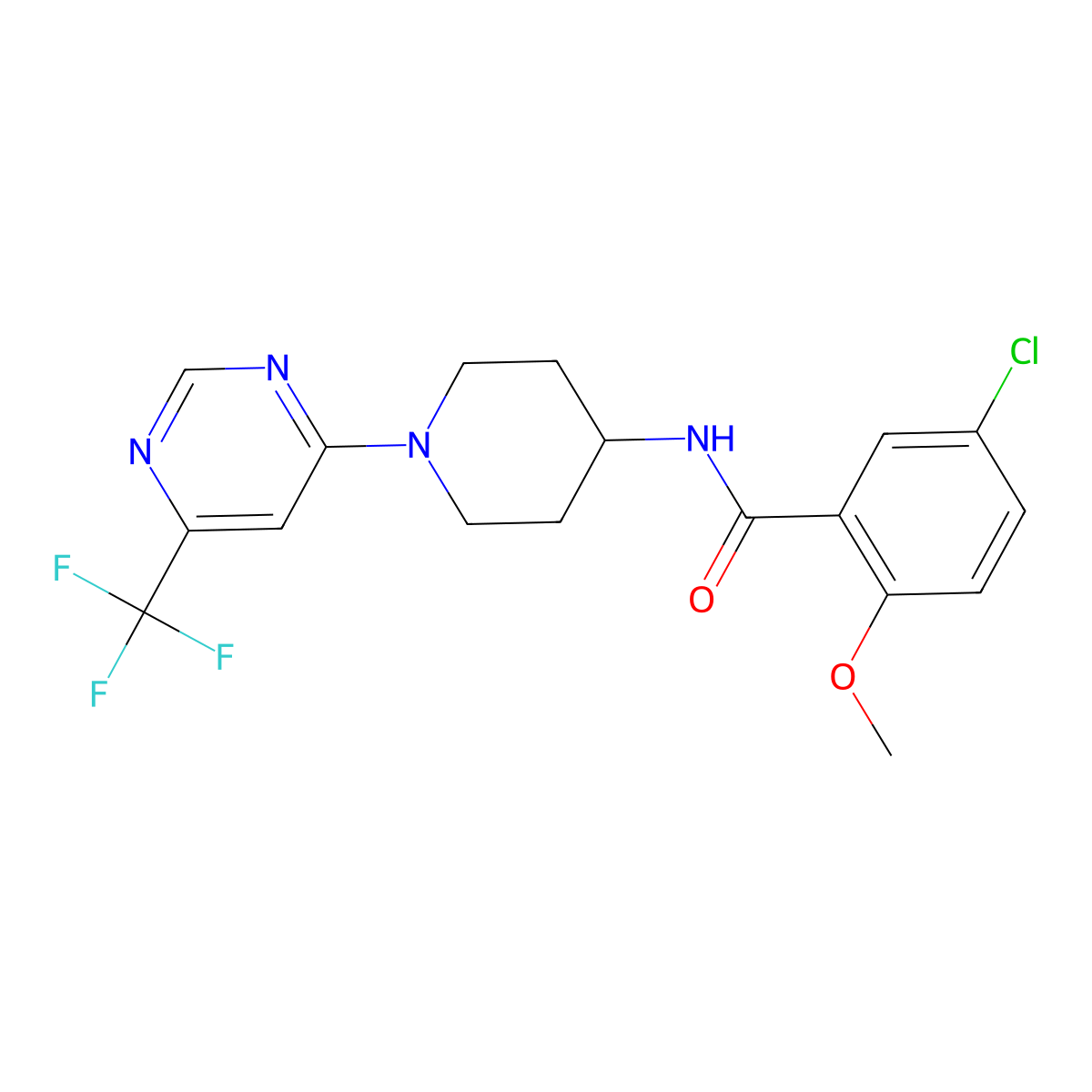 5-chloro-2-methoxy-N-{1-[6-(trifluoromethyl)pyrimidin-4-yl]piperidin-4-yl}benzamide molecular structure, CAS 1775410-80-4