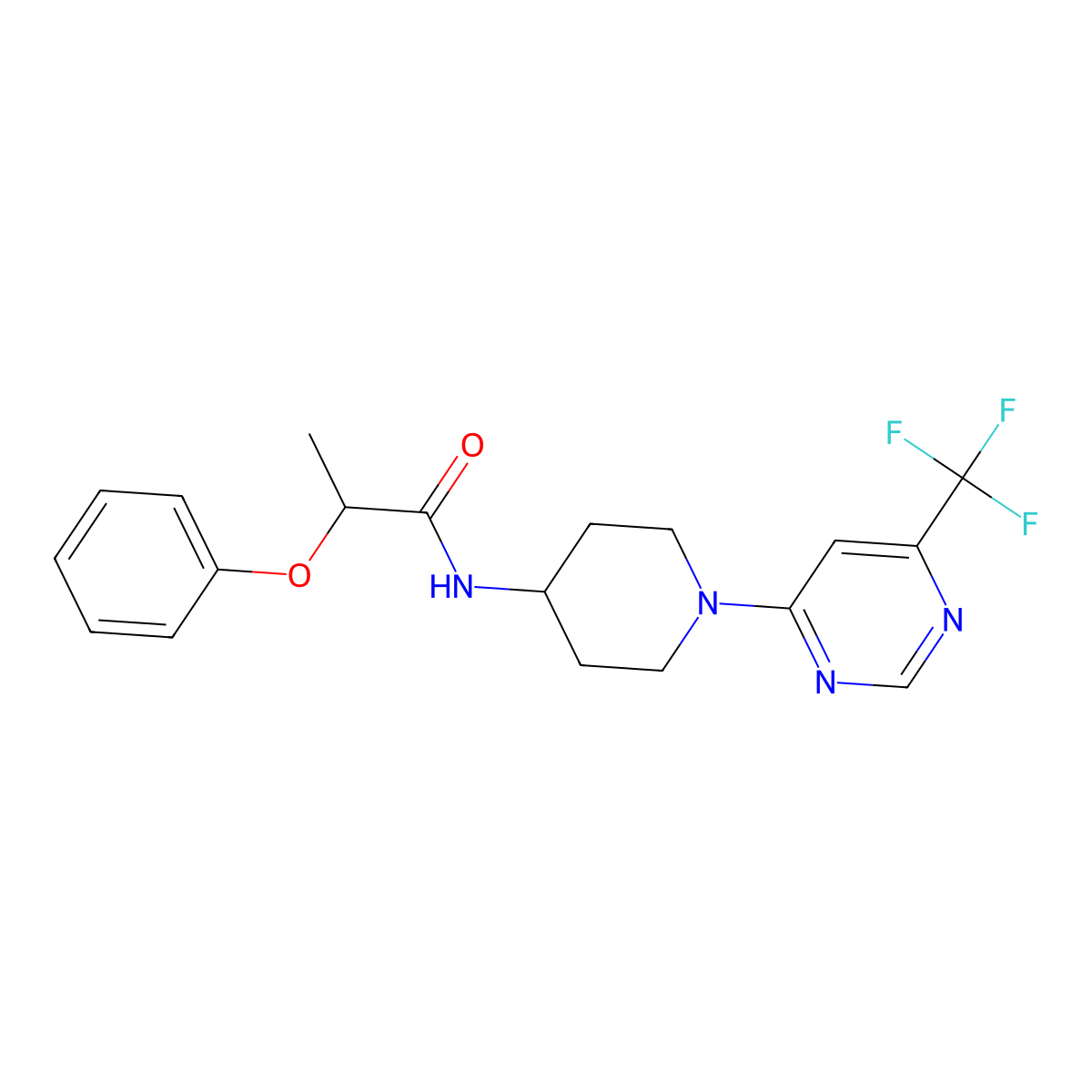 2-phenoxy-N-{1-[6-(trifluoromethyl)pyrimidin-4-yl]piperidin-4-yl}propanamide molecular structure, CAS 1775410-84-8