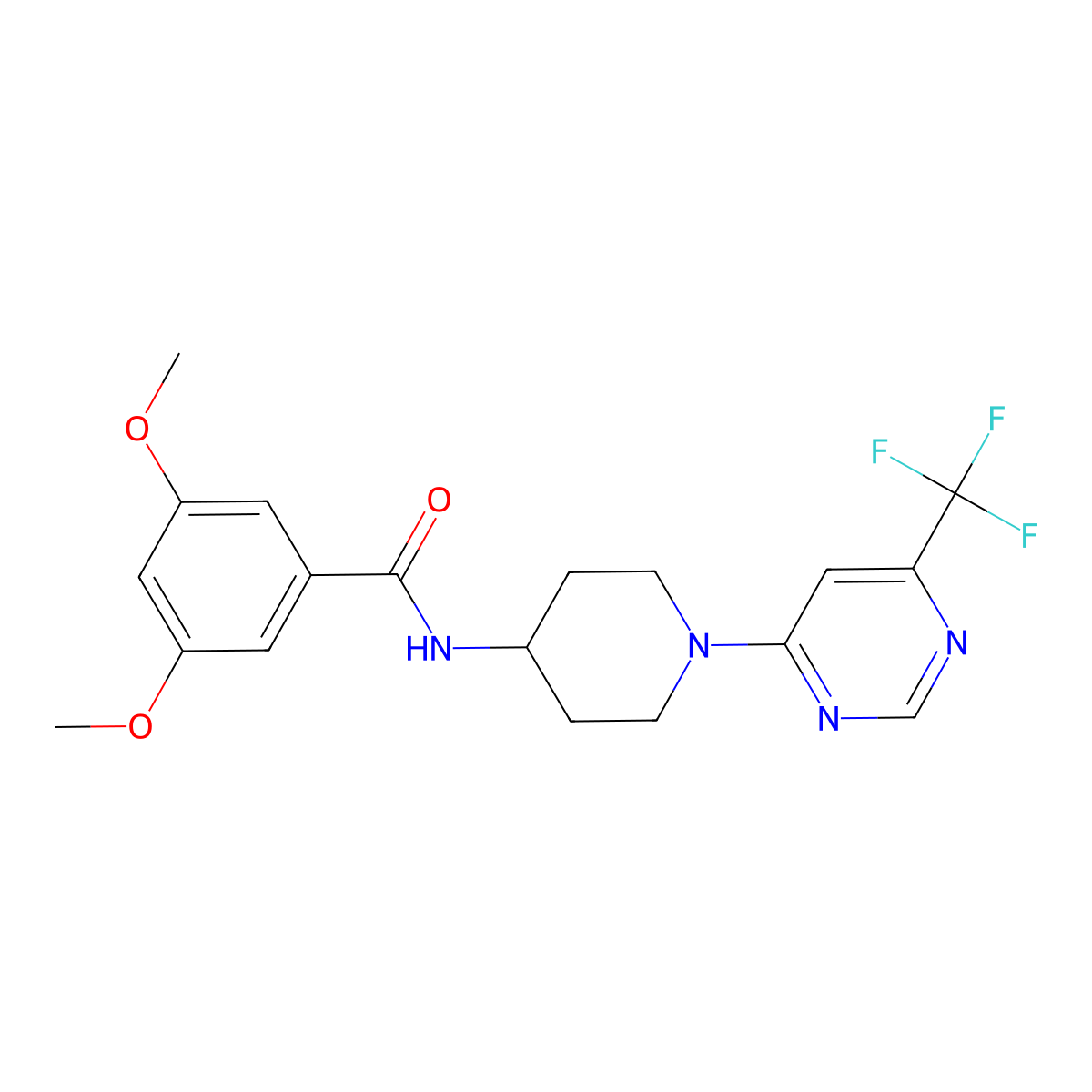 3,5-dimethoxy-N-{1-[6-(trifluoromethyl)pyrimidin-4-yl]piperidin-4-yl}benzamide molecular structure, CAS 1775411-00-1