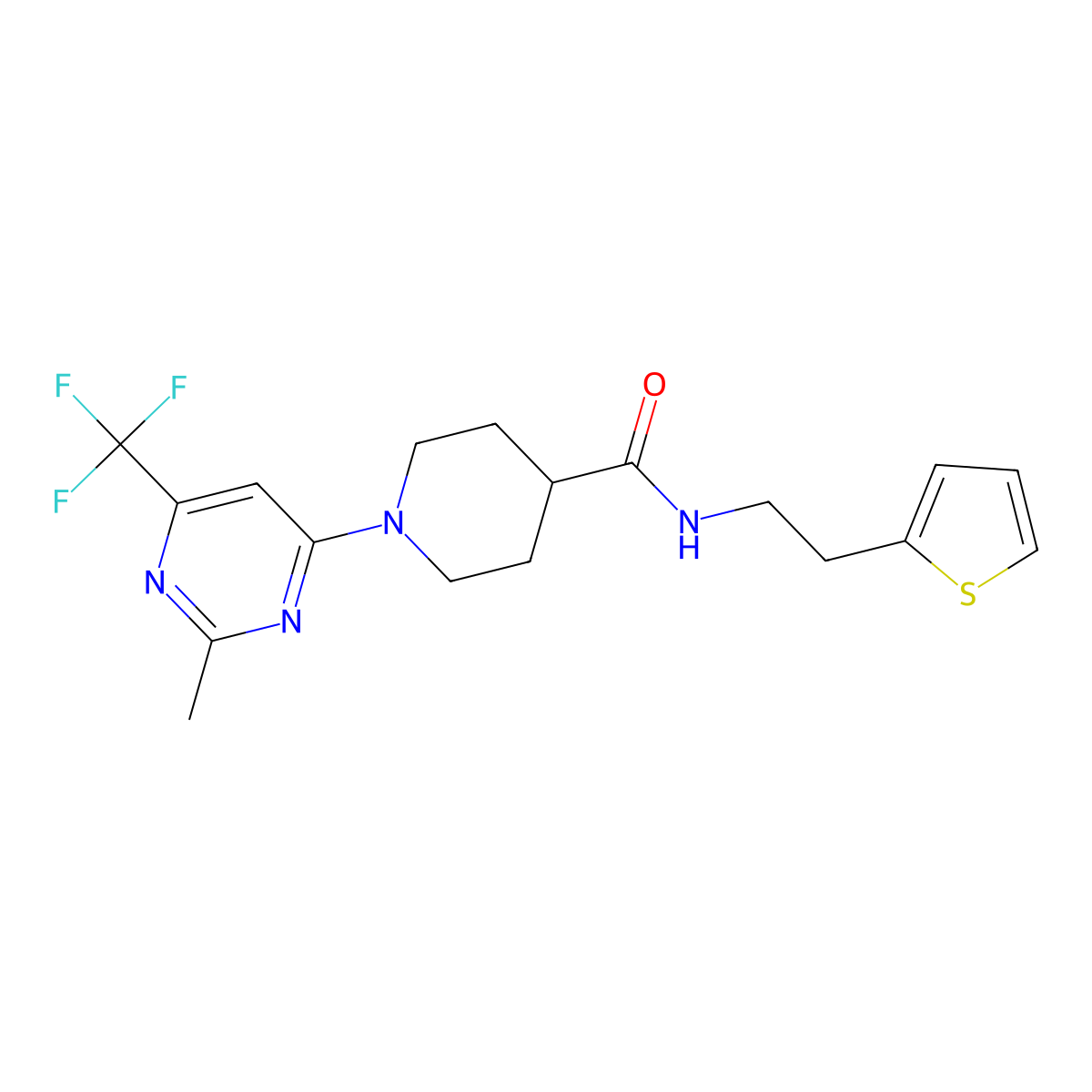 1-[2-methyl-6-(trifluoromethyl)pyrimidin-4-yl]-N-[2-(2-thienyl)ethyl]piperidine-4-carboxamide molecular structure, CAS 1775411-52-3