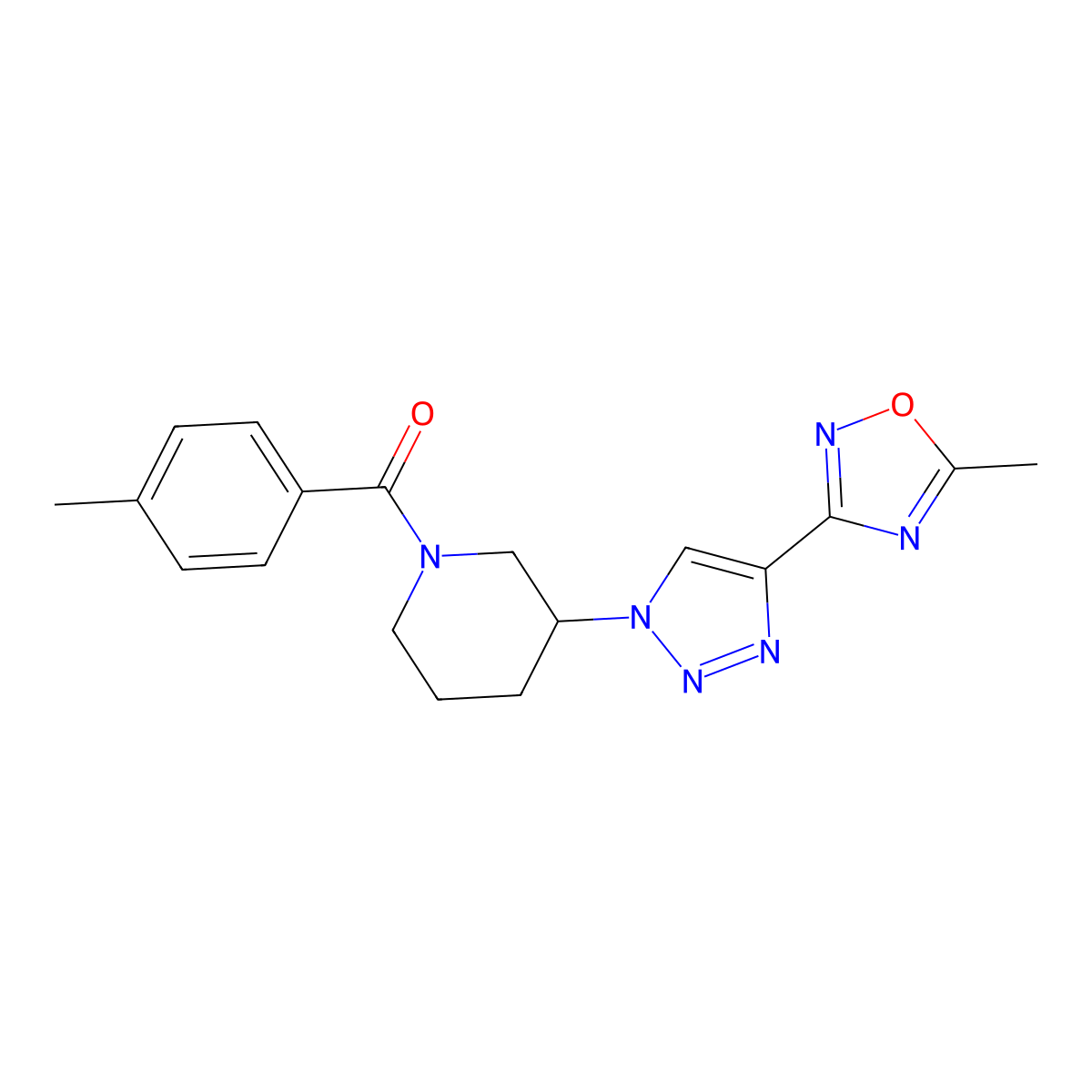 3-[4-(5-Methyl-1,2,4-oxadiazol-3-YL)-1H-1,2,3-triazol-1-YL]-1-(4-methylbenzoyl)piperidine molecular structure, CAS 1775412-48-0