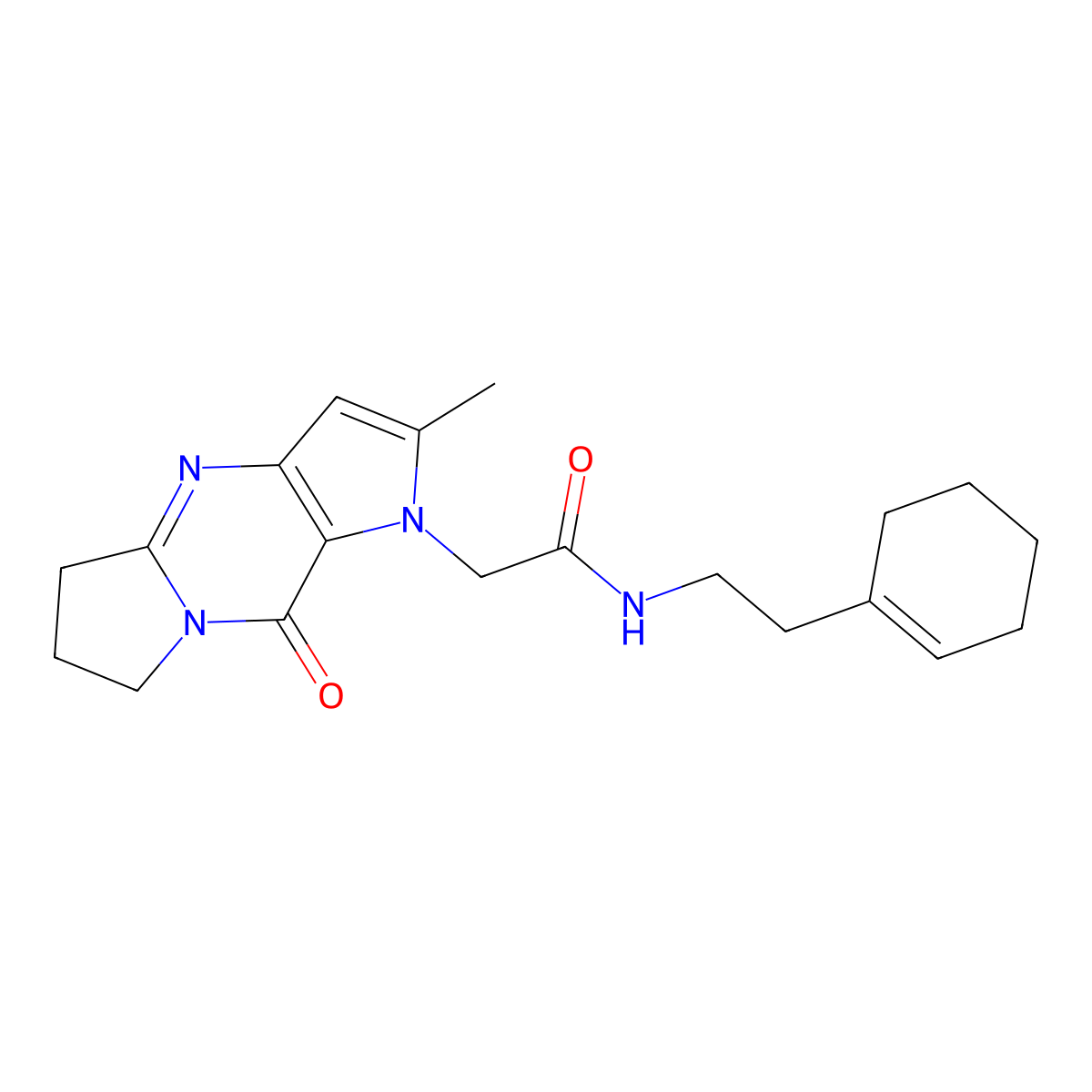 N-[2-(1-Cyclohexen-1-YL)ethyl]-2-(2-methyl-9-oxo-5,6,7,9-tetrahydro-1H-dipyrrolo[1,2-A:3',2'-D]pyrimidin-1-YL)acetamide molecular structure, CAS 1775414-30-6