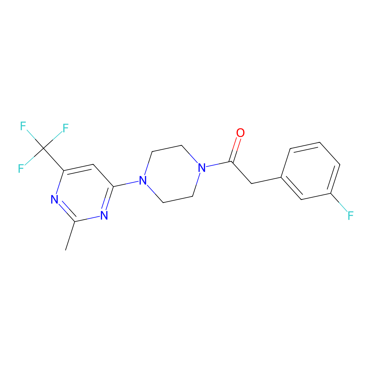 4-{4-[(3-Fluorophenyl)acetyl]piperazin-1-yl}-2-methyl-6-(trifluoromethyl)pyrimidine molecular structure, CAS 1775414-80-6