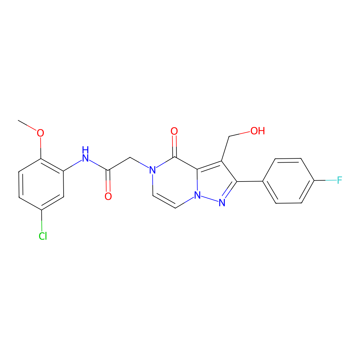 N-(5-Chloro-2-methoxyphenyl)-2-[2-(4-fluorophenyl)-3-(hydroxymethyl)-4-oxo-4H,5H-pyrazolo[1,5-A]pyrazin-5-YL]acetamide molecular structure, CAS 1775416-91-5
