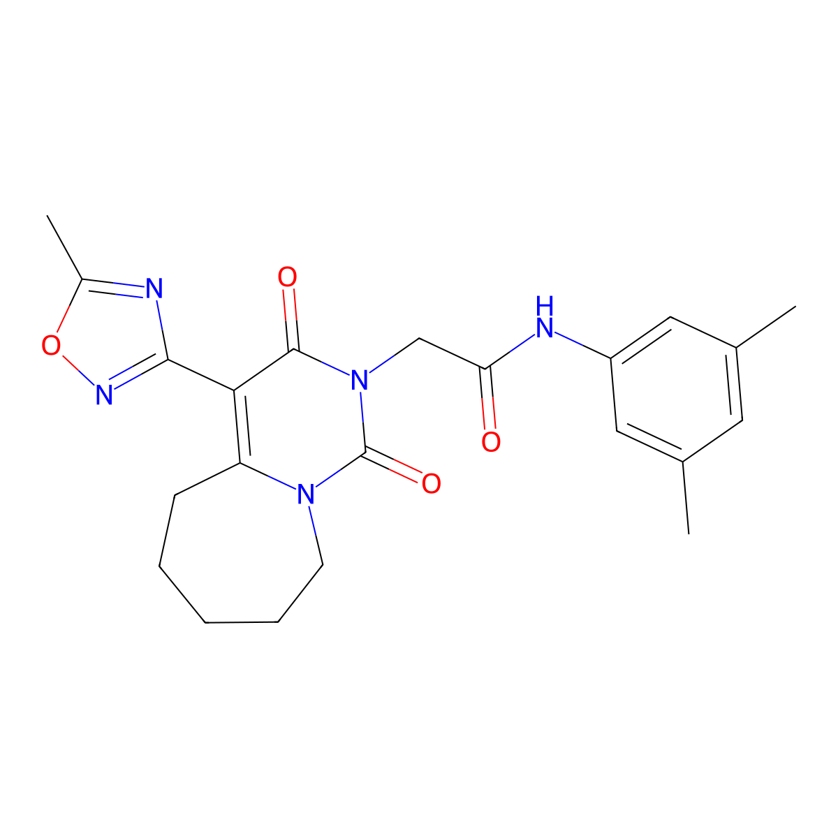 N-(3,5-dimethylphenyl)-2-[4-(5-methyl-1,2,4-oxadiazol-3-yl)-1,3-dioxo-3,5,6,7,8,9-hexahydropyrimido[1,6-a]azepin-2(1H)-yl]acetamide molecular structure, CAS 1775418-26-2