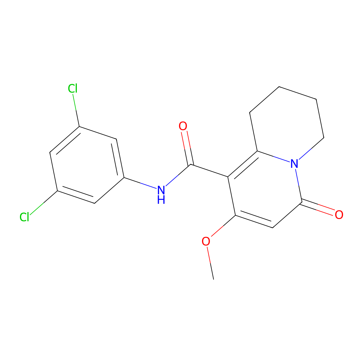 N-(3,5-dichlorophenyl)-8-methoxy-6-oxo-2,3,4,6-tetrahydro-1H-quinolizine-9-carboxamide molecular structure, CAS 1775419-27-6