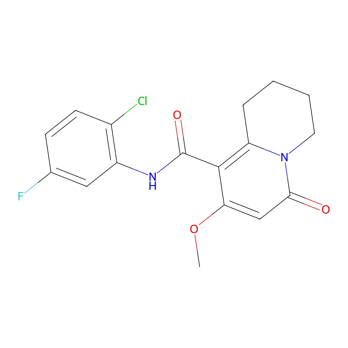 N-(2-Chloro-5-fluorophenyl)-8-methoxy-6-oxo-2,3,4,6-tetrahydro-1H-quinolizine-9-carboxamide molecular structure, CAS 1775420-39-7