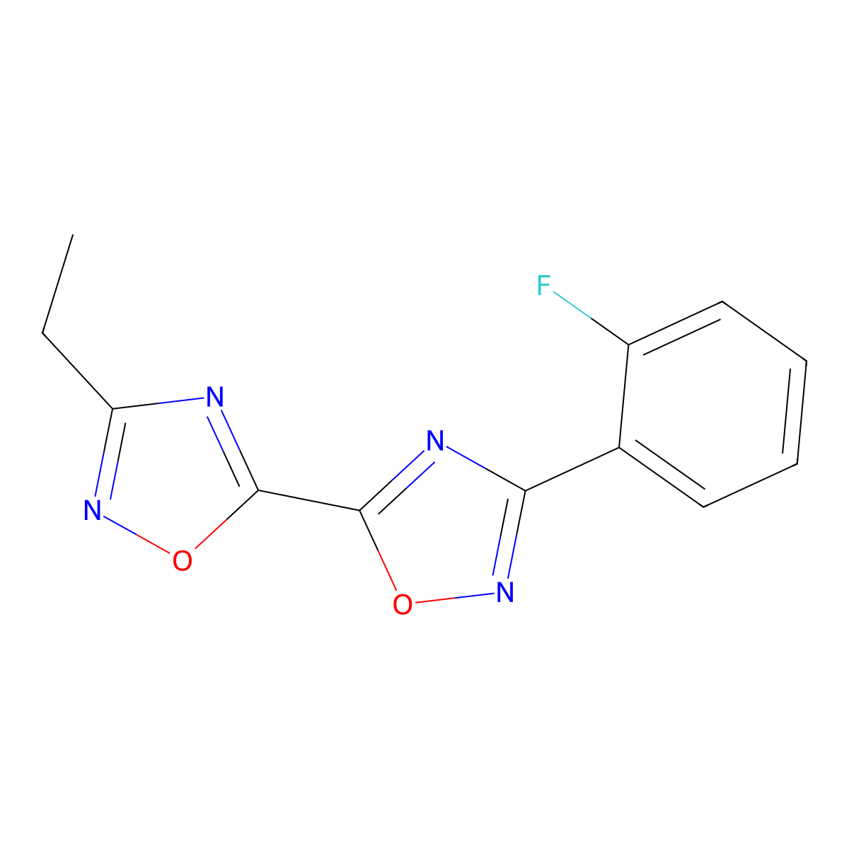 3-Ethyl-3'-(2-fluorophenyl)-5,5'-bi-1,2,4-oxadiazole molecular structure, CAS 1775420-44-4