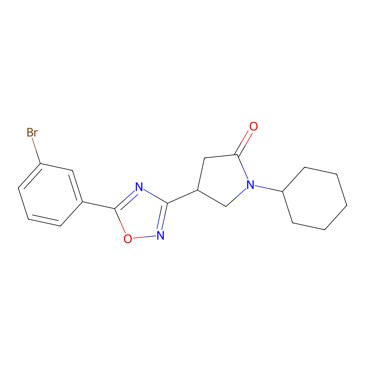 4-[5-(3-Bromophenyl)-1,2,4-oxadiazol-3-yl]-1-cyclohexylpyrrolidin-2-one molecular structure, CAS 1775424-24-2