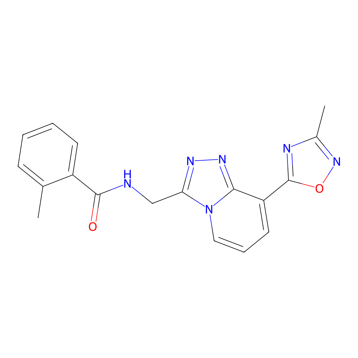 2-Methyl-N-{[8-(3-methyl-1,2,4-oxadiazol-5-YL)-[1,2,4]triazolo[4,3-A]pyridin-3-YL]methyl}benzamide molecular structure, CAS 1775424-38-8
