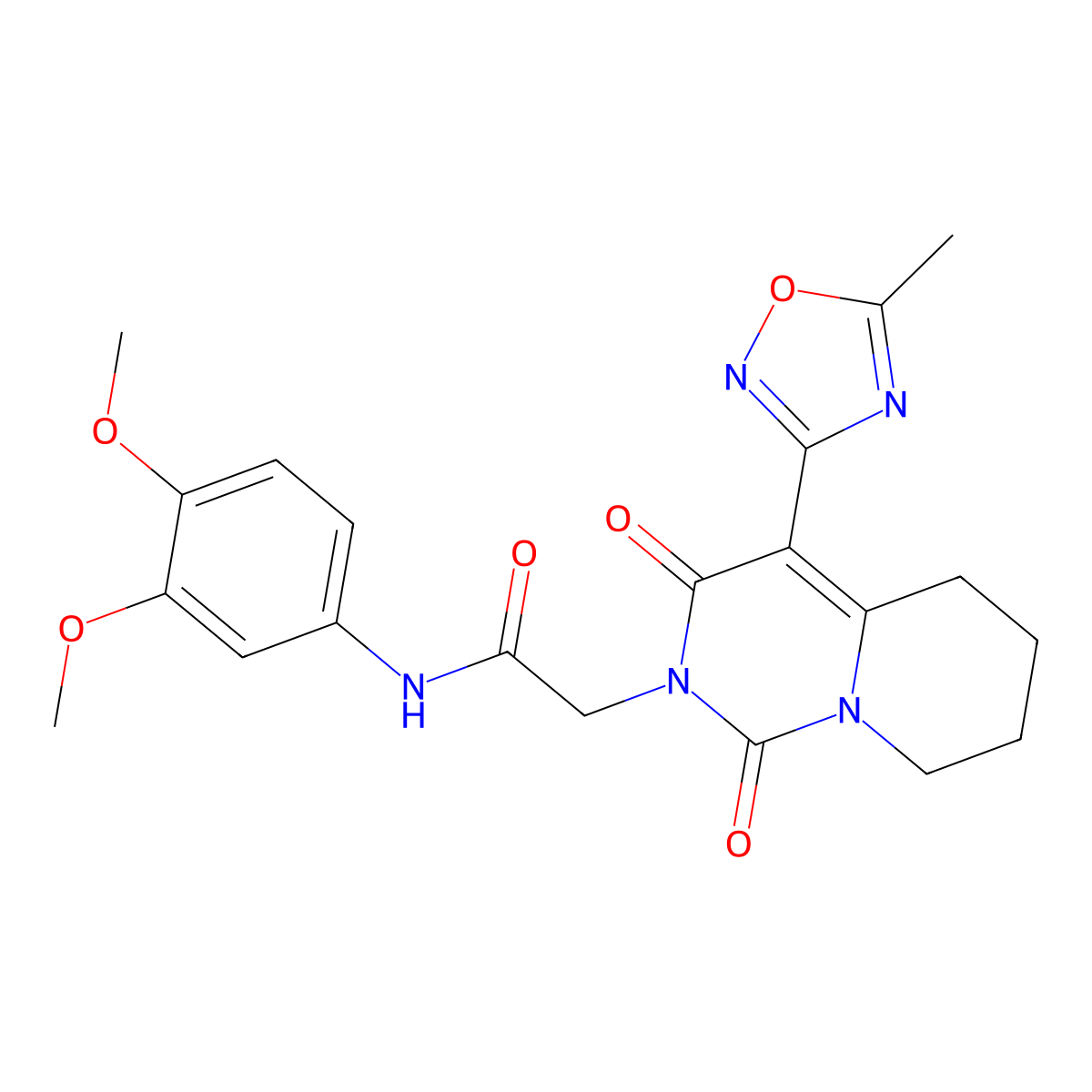 N-(3,4-dimethoxyphenyl)-2-[4-(5-methyl-1,2,4-oxadiazol-3-yl)-1,3-dioxo-5,6,7,8-tetrahydro-1H-pyrido[1,2-c]pyrimidin-2(3H)-yl]acetamide molecular structure, CAS 1775425-42-7