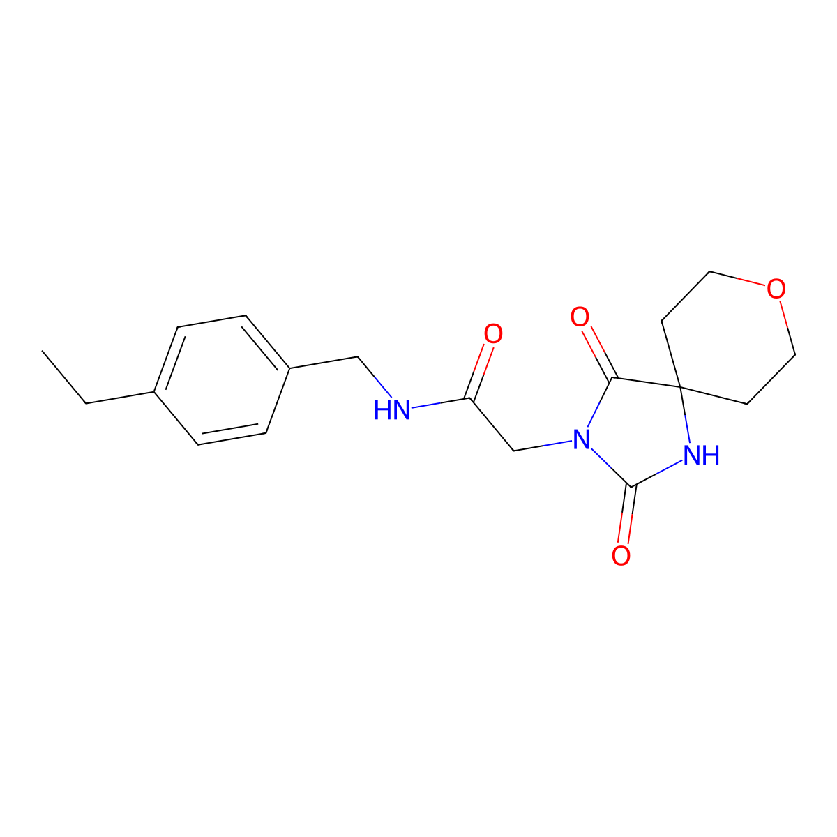 2-(2,4-dioxo-8-oxa-1,3-diazaspiro[4.5]dec-3-yl)-N-(4-ethylbenzyl)acetamide molecular structure, CAS 1775426-50-0