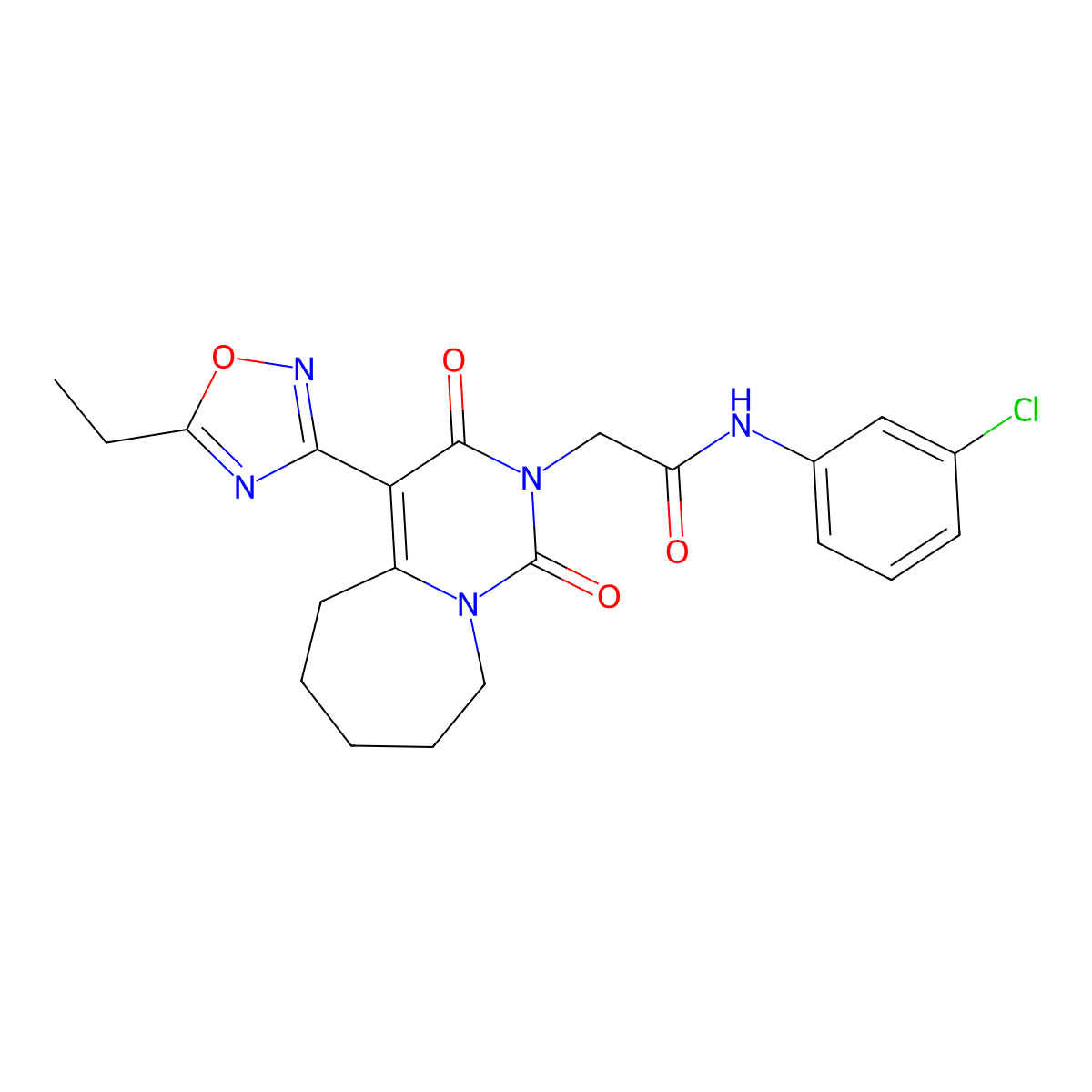N-(3-chlorophenyl)-2-[4-(5-ethyl-1,2,4-oxadiazol-3-yl)-1,3-dioxo-3,5,6,7,8,9-hexahydropyrimido[1,6-a]azepin-2(1H)-yl]acetamide molecular structure, CAS 1775427-18-3
