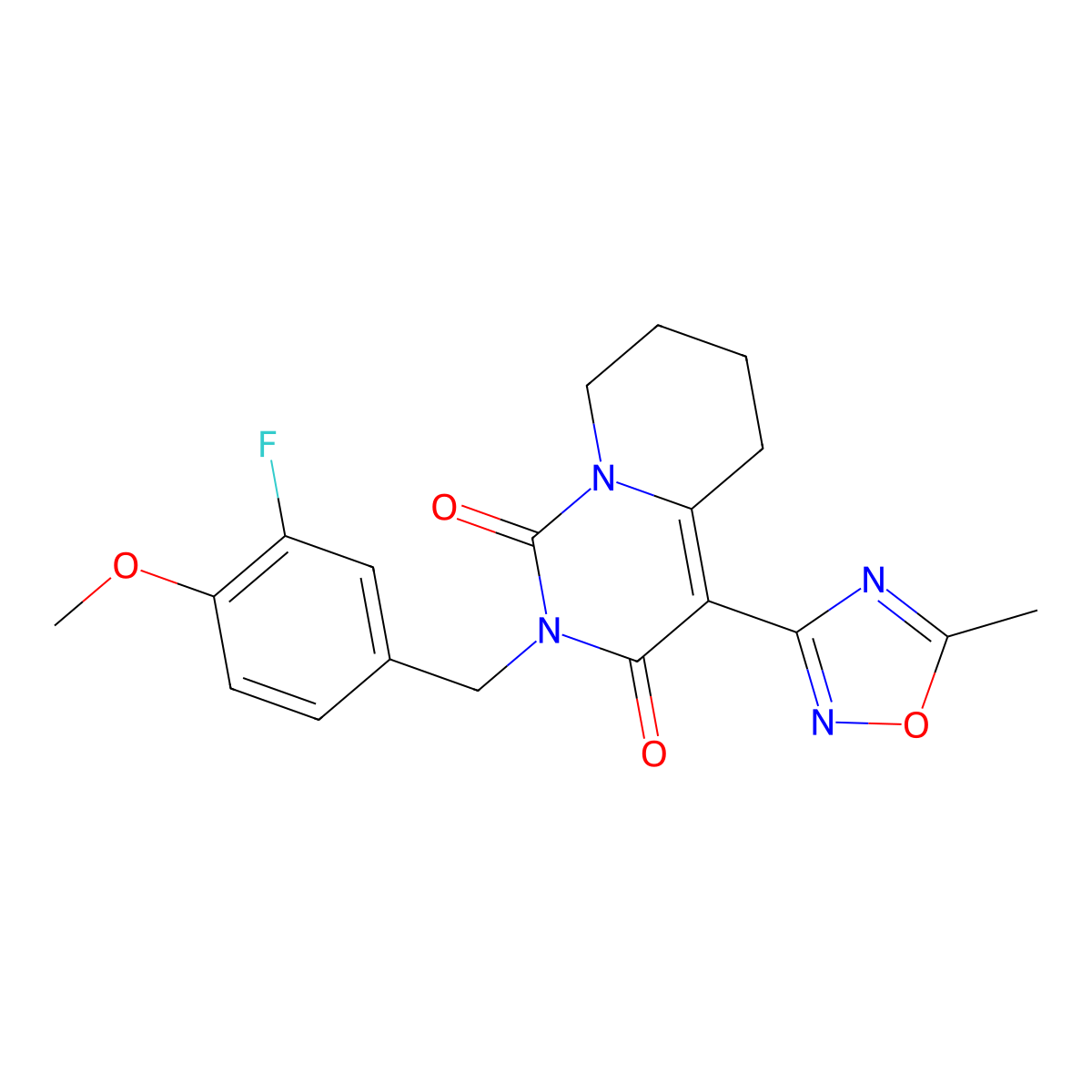 2-[(3-fluoro-4-methoxyphenyl)methyl]-4-(5-methyl-1,2,4-oxadiazol-3-yl)-1H,2H,3H,5H,6H,7H,8H-pyrido[1,2-c]pyrimidine-1,3-dione molecular structure, CAS 1775429-24-7