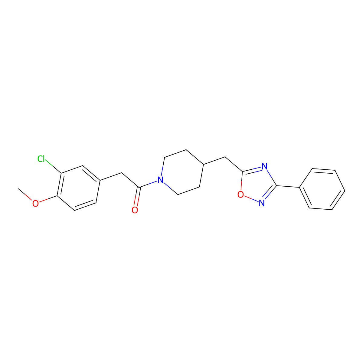 1-[(3-Chloro-4-methoxyphenyl)acetyl]-4-[(3-phenyl-1,2,4-oxadiazol-5-yl)methyl]piperidine molecular structure, CAS 1775431-22-5