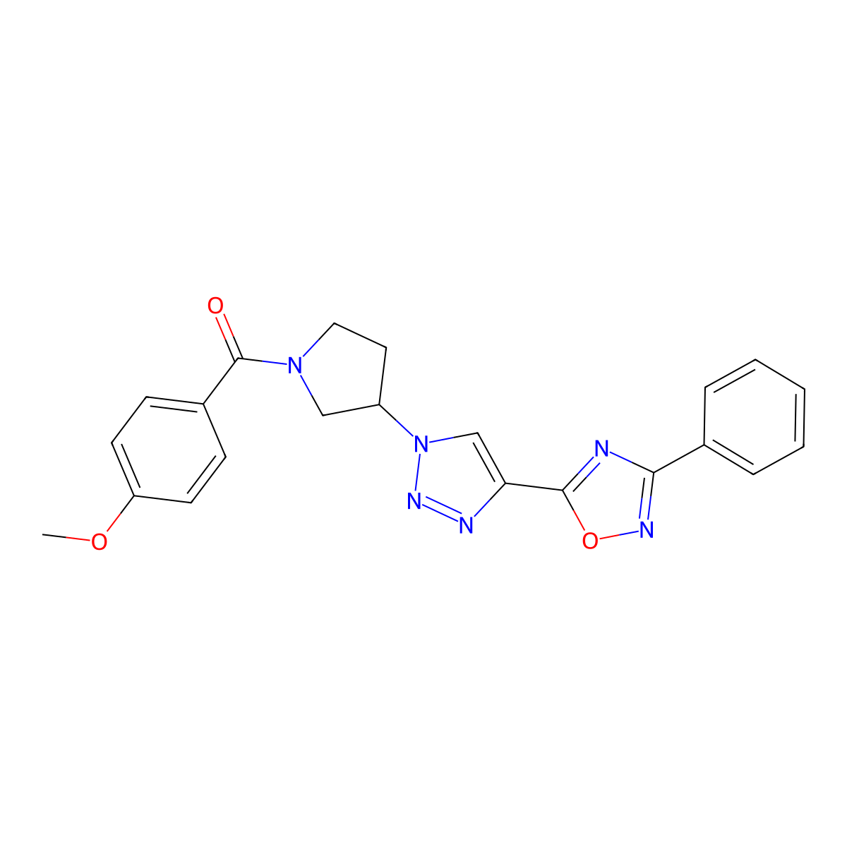 5-{1-[1-(4-methoxybenzoyl)pyrrolidin-3-yl]-1H-1,2,3-triazol-4-yl}-3-phenyl-1,2,4-oxadiazole molecular structure, CAS 1775435-63-6