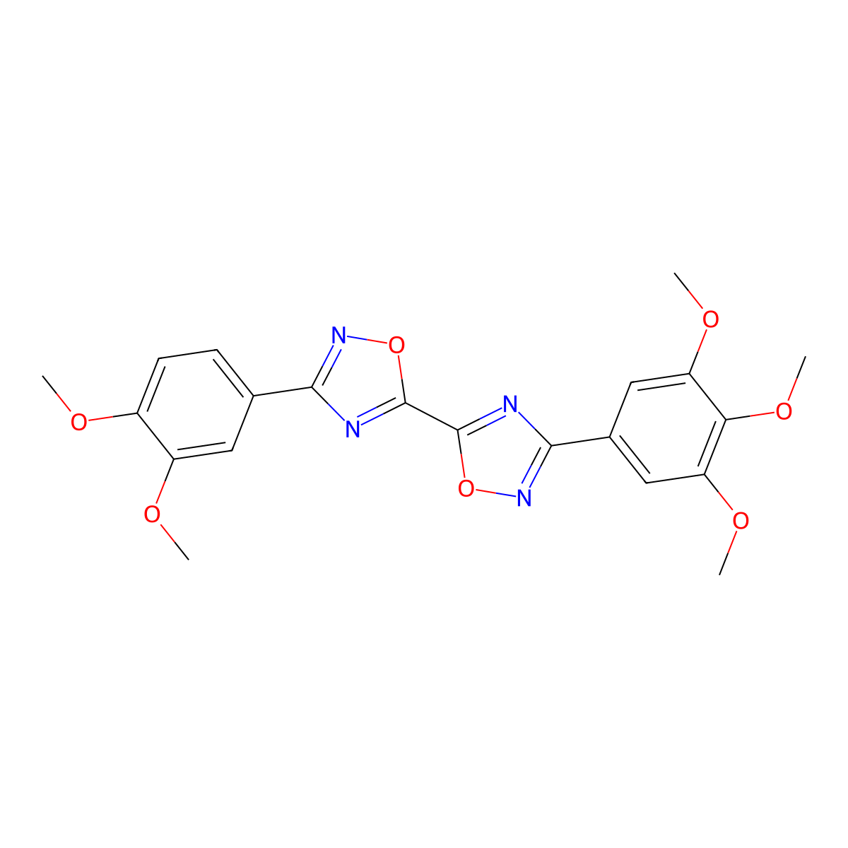 3-(3,4-Dimethoxyphenyl)-3'-(3,4,5-trimethoxyphenyl)-5,5'-bi-1,2,4-oxadiazole molecular structure, CAS 1775439-98-9